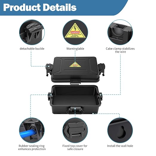 Mini Outdoor Electrical Box, IP54 Waterproof Extension Cord Cover Weatherproof - Image 3