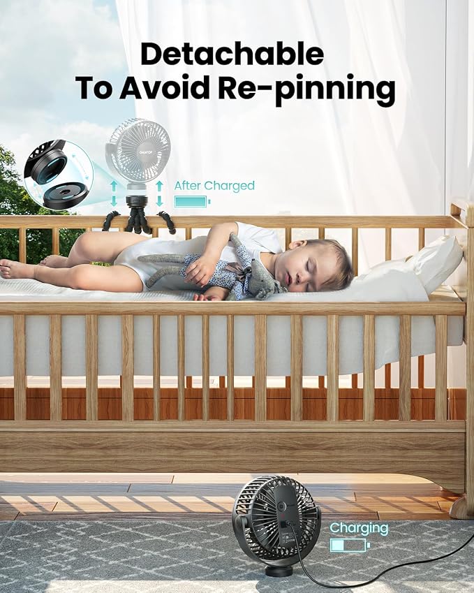 Gaiatop Mini Portable Stroller Fan, Battery Operated Small Clip on, Detachable - Image 4