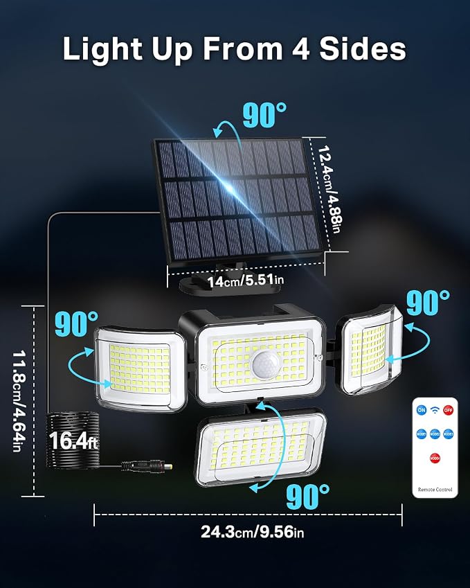 CLAONER Solar Outdoor Lights Motion Sensor 3500LM 288 LED Solar Security Lights - Image 8