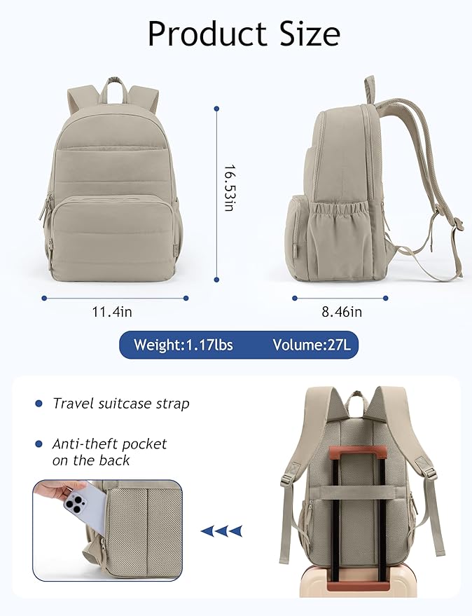 Uselike Travel Backpack for Women, 15.6 Inch Laptop Backpack, Quilted College - Image 4