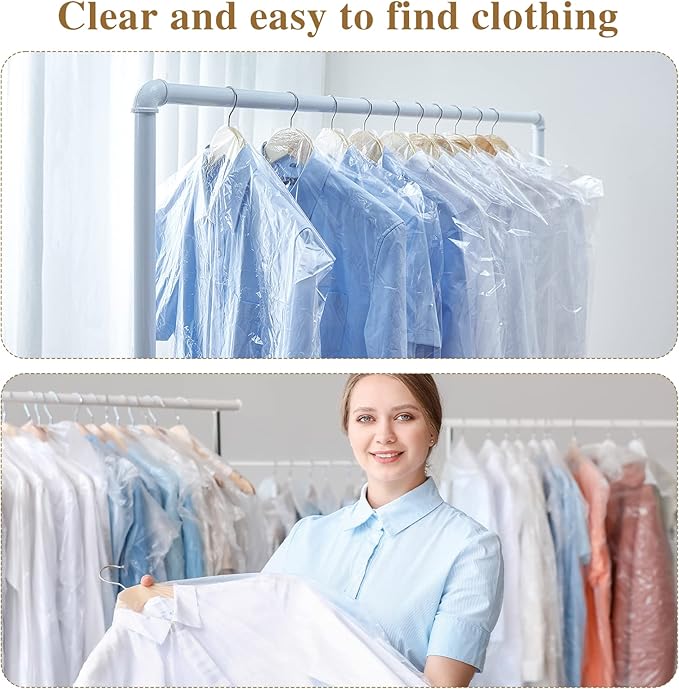 20 Pack Garment Bags for Hanging Clothes Plastic Garment Bags Clear Clothes - Image 6