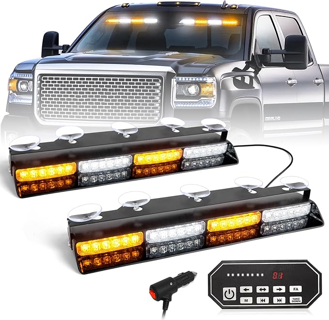 HLauto 604N Emergency Dash Strobe Lights: 2x16.8 inch Amber White Security by HLauto