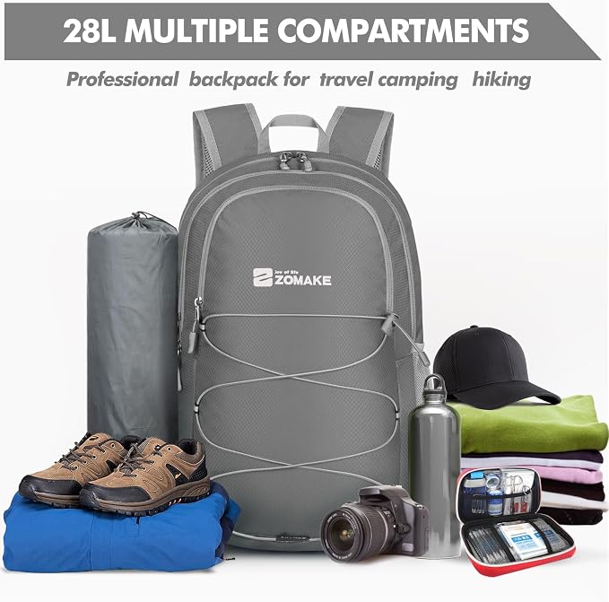 ZOMAKE Lightweight Packable Backpack 28L, Foldable Backpacks Water Resistant - Image 3