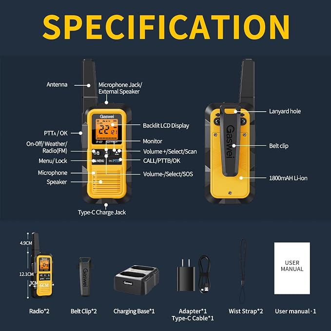 Gaswei G2pro+ IP67 Waterproof Floating Heavy Duty Walkie Talkies Long Range - Image 9