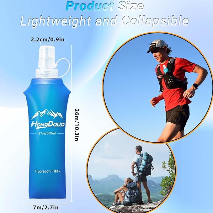 2 Packs Soft Flask, 17oz/500ml TPU Collapsible Soft Water Bottle - Image 2