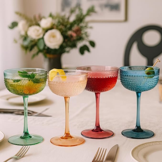 Khen Muted Hobnail Coupes Vintage Textured Pastel Style Cocktail Martini - Image 8