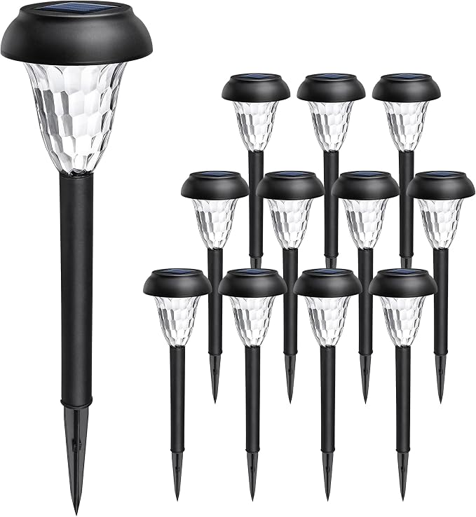 GIGALUMI 12 Pack Solar Lights Outdoor Waterproof, Cool White Pathway Lights - Image 8