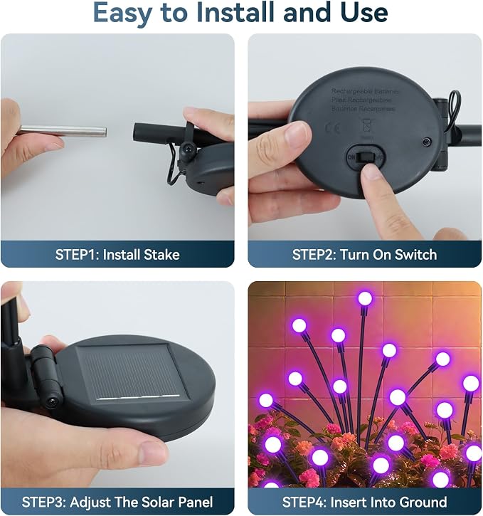 Slyuexu Solar Garden Lights Outdoor Waterproof, 2 Pack 16 LED Swaying Firefly - Image 6