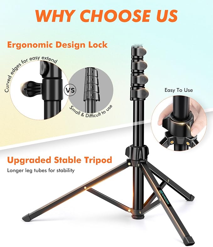 Nineigh 71" Tripod for iPhone, Phone Tripod Selfie Stick - Image 4