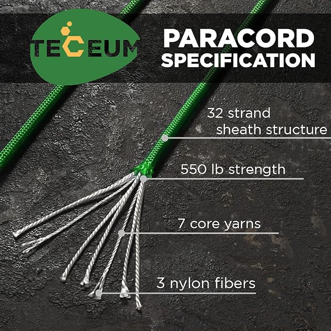 TECEUM 5/32" Paracord Rope 1000 – 1000ft / 200ft / 100ft / 50ft – Tactical - Image 2