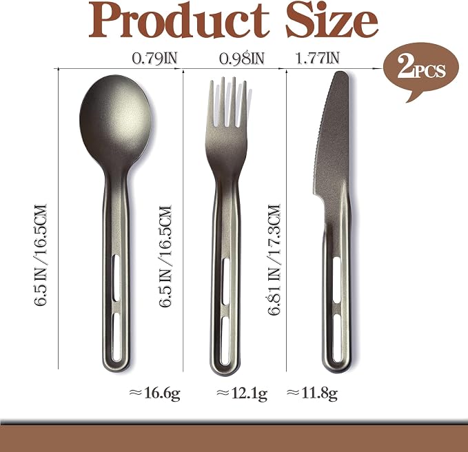 Titanium Flatware Knife Fork Spoon 2Sets - Image 2
