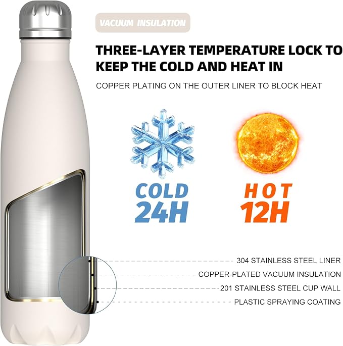 WATERSY Stainless Steel water bottles, 17oz/500ml Insulated Water Bottles - Image 2