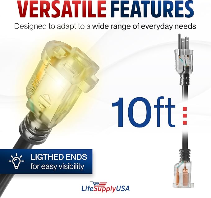 10ft Outdoor/Indoor Extension Cord 10/3 Gauge Ultra Heavy Duty 3 Prong SJTW - Image 6