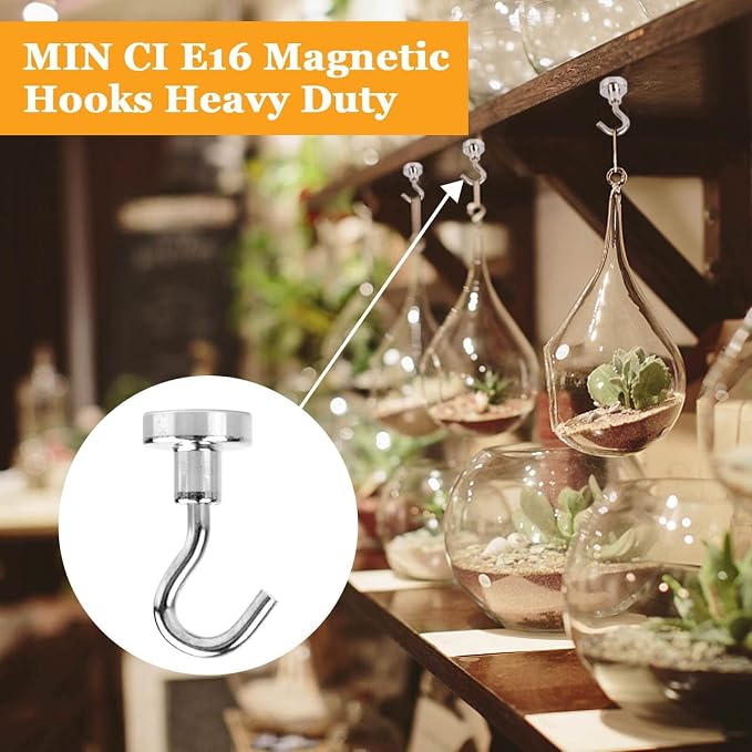 MIN CI Magnetic Hooks Heavy Duty, 35lb+ Strong Magnetic Wall Hooks - Image 6