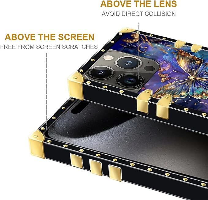 Compatible with iPhone 16 Pro Case, Glistening Golden Butterfly Vibrant Purple - Image 6