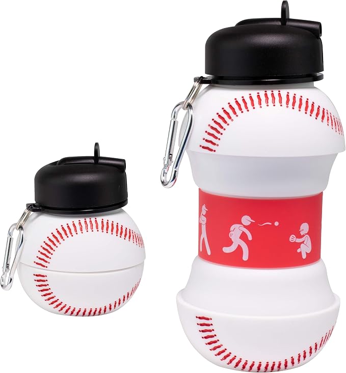 Maccabi Art Clip-On Collapsible BPA-Free Silicone Baseball Water Bottle by MaccabiArt