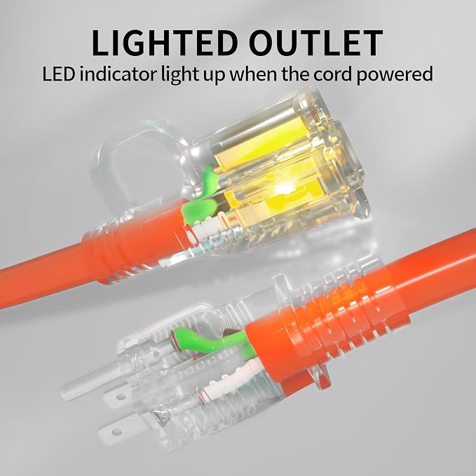 POWGRN 75 ft 12/3 Outdoor Extension Cord Waterproof Heavy Duty - Image 2