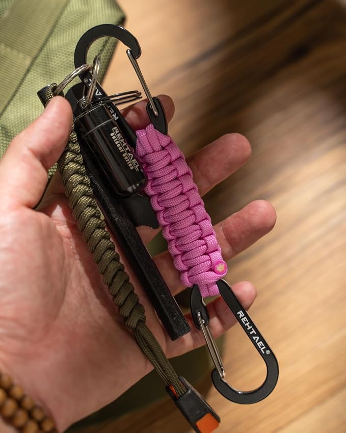 Paracord Braided Carabiner Keychain Lanyard Strap, Hanger Stroller Hook w/2 - Image 3