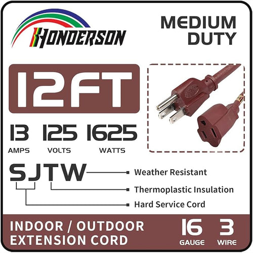 12FT Brown Outdoor Extension Cord-16/3 SJTW Durable Extension Cord - Image 2