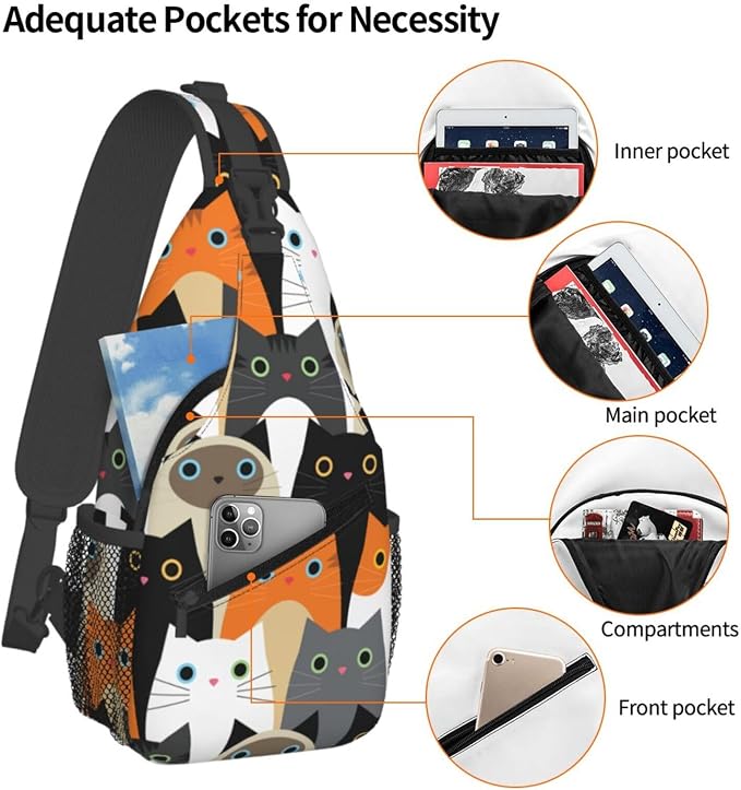 Cute Cats Sling Bag For Women Men Fashion Print Backpack Crossbody Shoulder Bag - Image 4