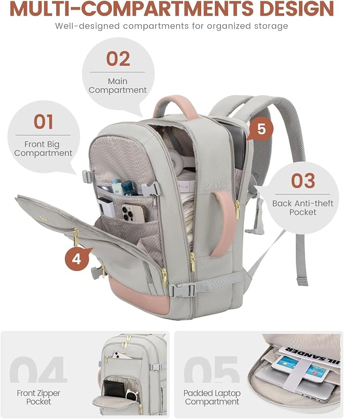 LOVEVOOK Travel Backpack For Women Flight Approved, 50L Carry On Backpack - Image 4