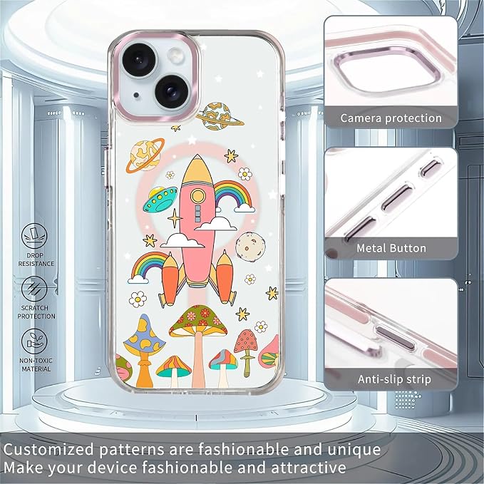 Case for iPhone 15, Spaceship Mushroom Phone Case Design，for Women Girls - Image 2
