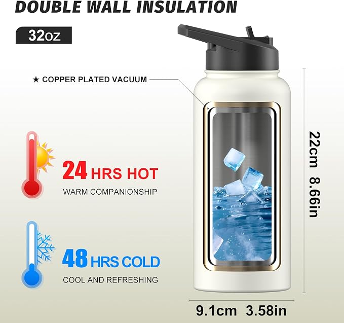 32oz Insulated Water Bottle, BPA Free&Leak Proof, Stainless Steel Water Flask - Image 2