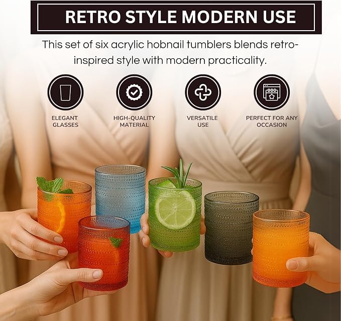 Khen Plastic Hobnail Drinking Glasses Set of 6 Neutral Tones Cups 10oz - Image 6