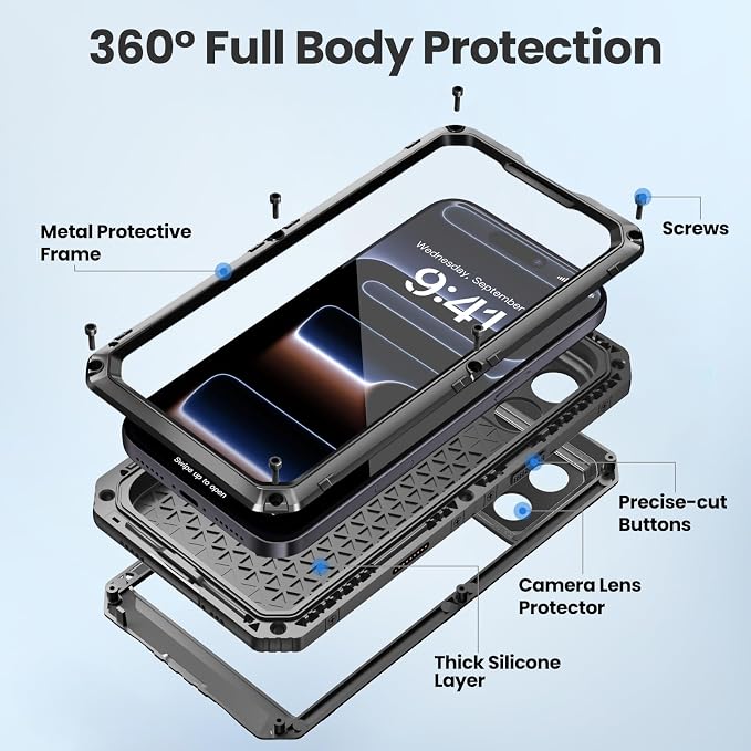 Mitywah for iPhone 17 Pro Max Waterproof Case, Military Metal Case - Image 5