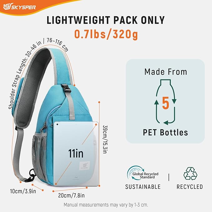 SKYSPER Sling Bag RFID Cross Body Bag Recycled Crossbody Backpack Travel Daypack - Image 5
