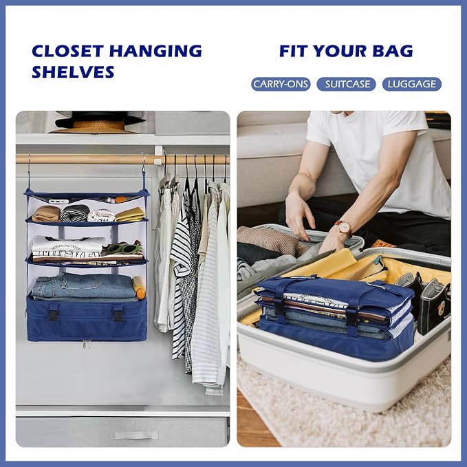 Surblue Hanging Closet Storage Bag Collapsible 3-Shelf Washable Oxford Fabric - Image 2