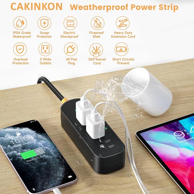 Outdoor Surge Protector Power Strip Weatherproof, 3 FT Extension Cord Outdoor - Image 3