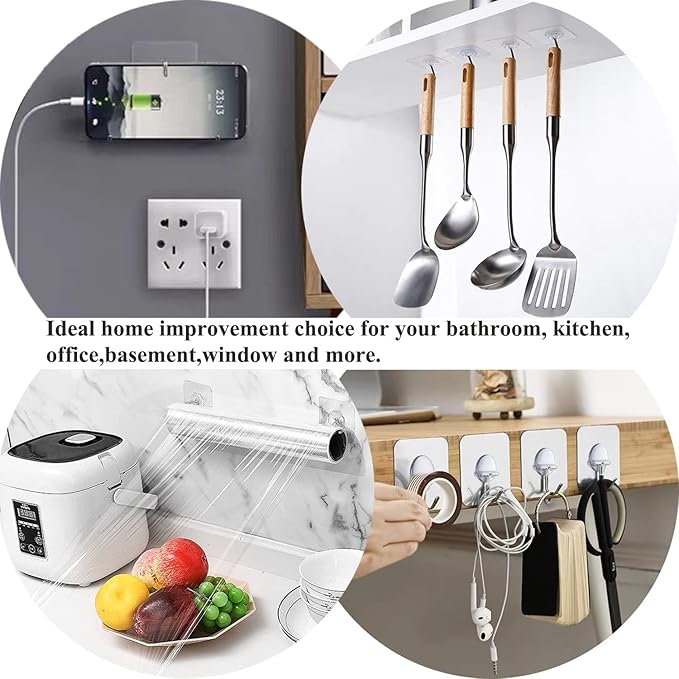 JINSHUNFA Adhesive Wall Hooks 13LB Heavy Duty No Drill Transparent Waterproof - Image 5