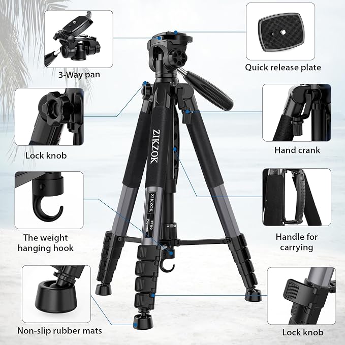 75" Camera Tripod, Heavy Duty Aluminum Camera Stand - Image 8