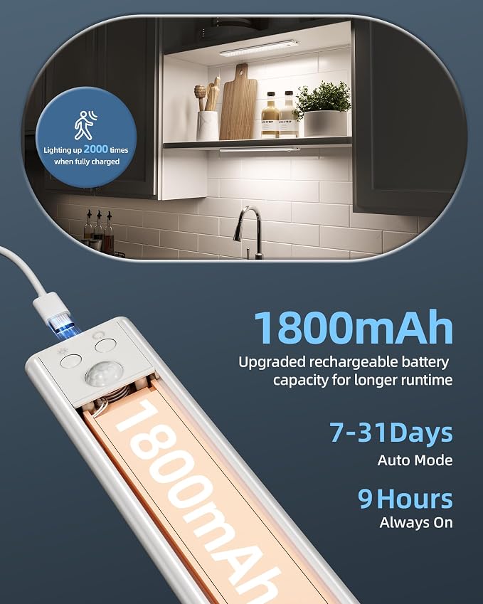 10inch Under Cabinet Lights, Wireless Closet Light, Motion Sensor, 1800mAh - Image 5
