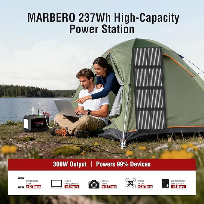Portable Power Station 300W MARBERO 237Wh Camping Solar Generator Backup - Image 2