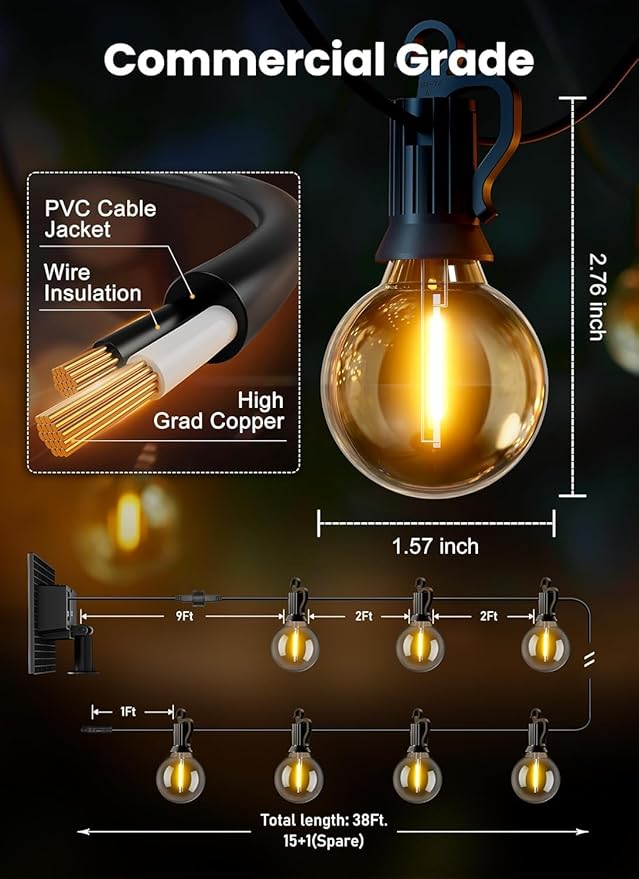 Brightown 38FT Solar String Lights Outdoor - Image 5