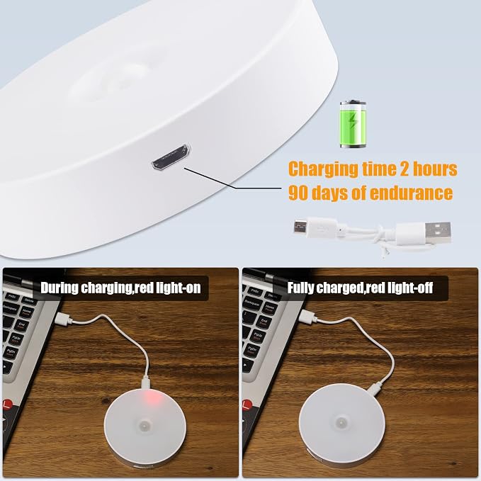 8 LEDs Motion Sensor Light Indoor, Night Light USB Rechargeable, 3 Light Modes - Image 3