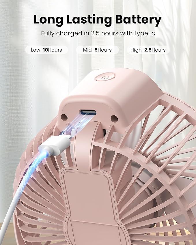 Koonie Portable Clip On Fan, Small USB Battery Operated, 3 Speed Rechargeable - Image 5