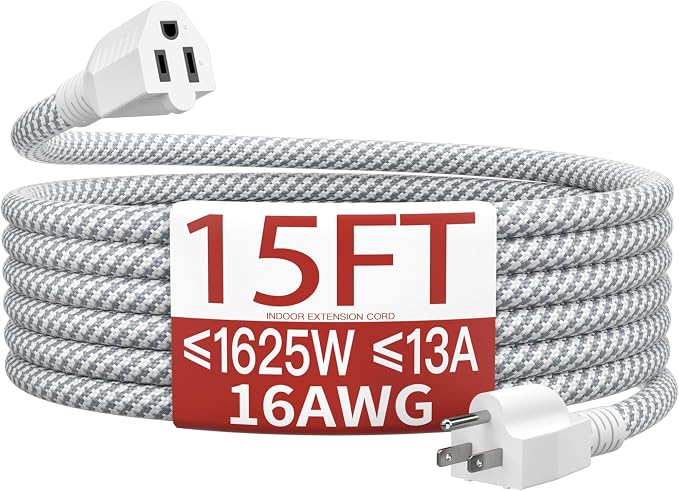 16/3 Braided Extension Cord 15 FT, Braided Extension Cord Flexible & Durable by Skrizcable