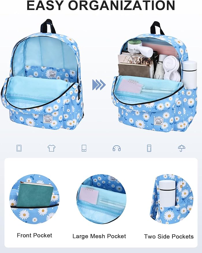 VASCHY Backpack for School, Lightweight Water Resistant Bookbag Casual Daypack - Image 3