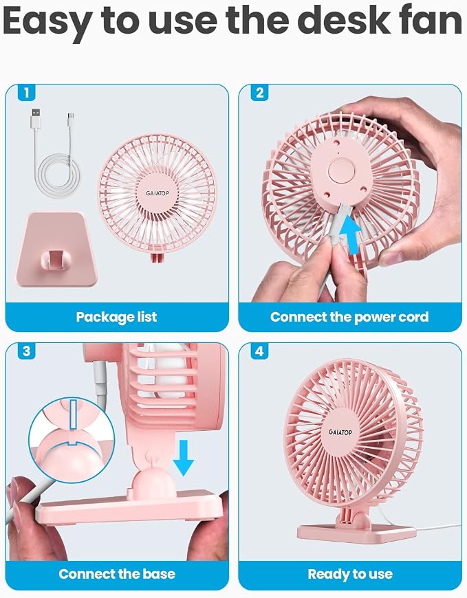Gaiatop USB Desk Fan, Small But Powerful, Personal Portable Quiet 3 Speeds - Image 8