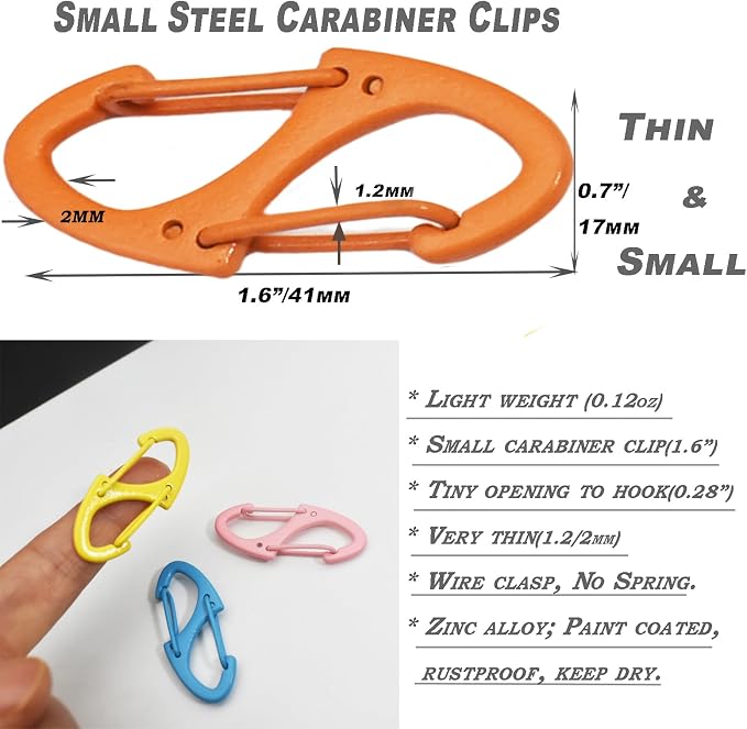 Small Carabiner Clips 1.6 inch Metal Double Sided Spring Gate Snap Hooks - Image 5