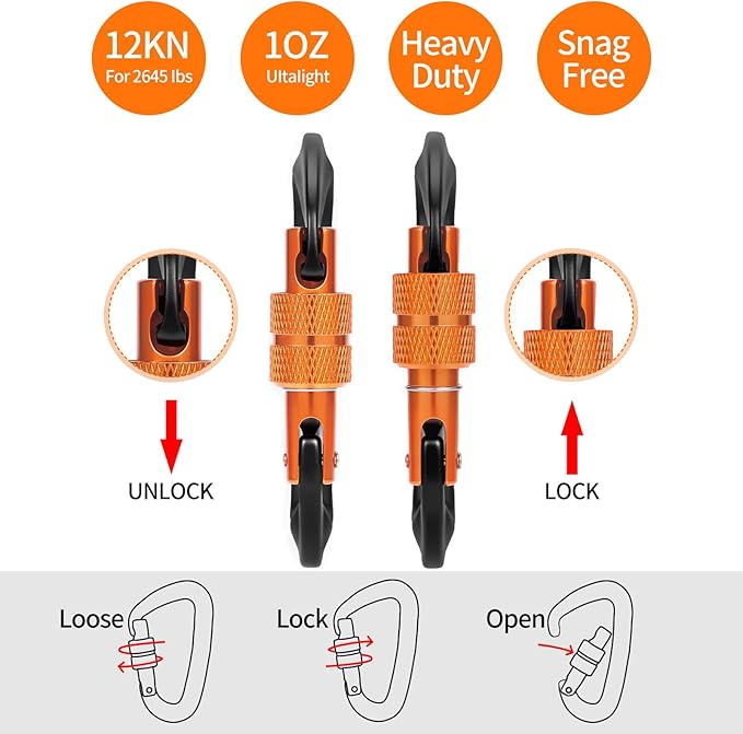 B-Mardi Carabiner Clips Heavy Duty 12kN-Lightweight Locking Carabiners - Image 3
