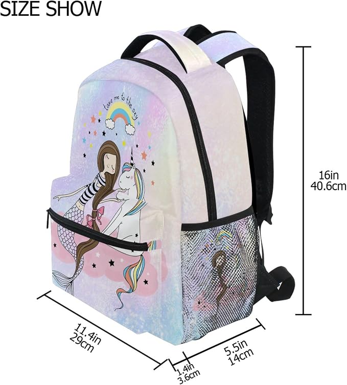 Wamika Mermaid Unicorn Kids Backpack Rainbow Horse School Backpacks Boys Girls - Image 2