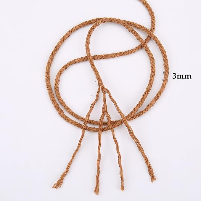 Caramel Macrame Cord 3mm x 109Yards, Colored Cotton Rope Craft Cord Colorful - Image 3
