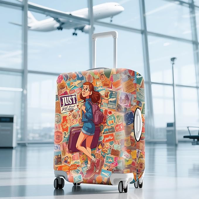 ANNA QUEEN Vintage Travel Stickers Gir Luggage Cover -Stretchable Airplane - Image 9