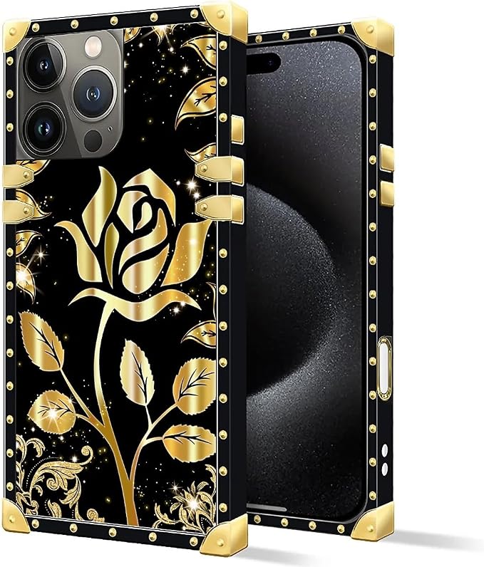 Compatible with iPhone 16 Pro Max Case, Shine Gold Rose Luxury Golden Decoration - Image 2