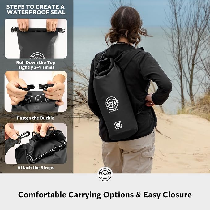 STOVER 5/10/25/30/40/55L Waterproof Dry Bag- Roll-Top Backpack w/Phone Case- - Image 5