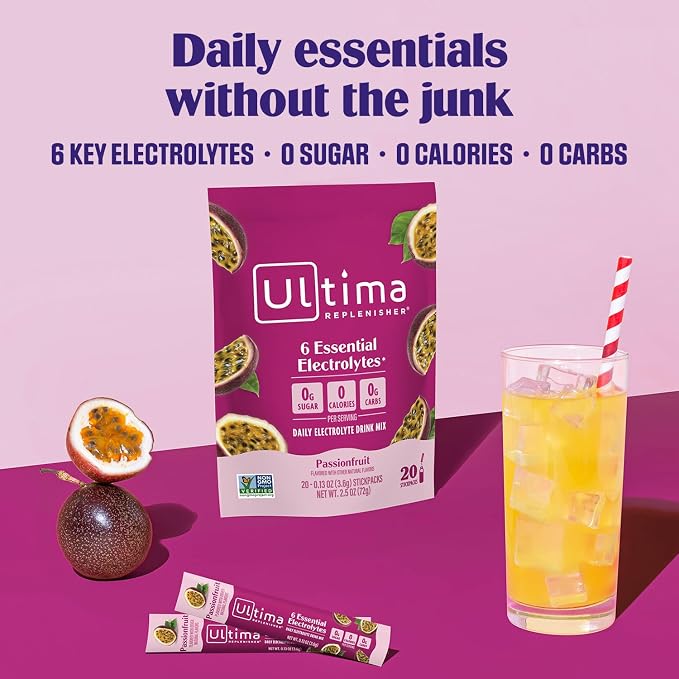 Ultima Replenisher Daily Electrolyte Powder – Passionfruit, 20 Stickpacks – - Image 2
